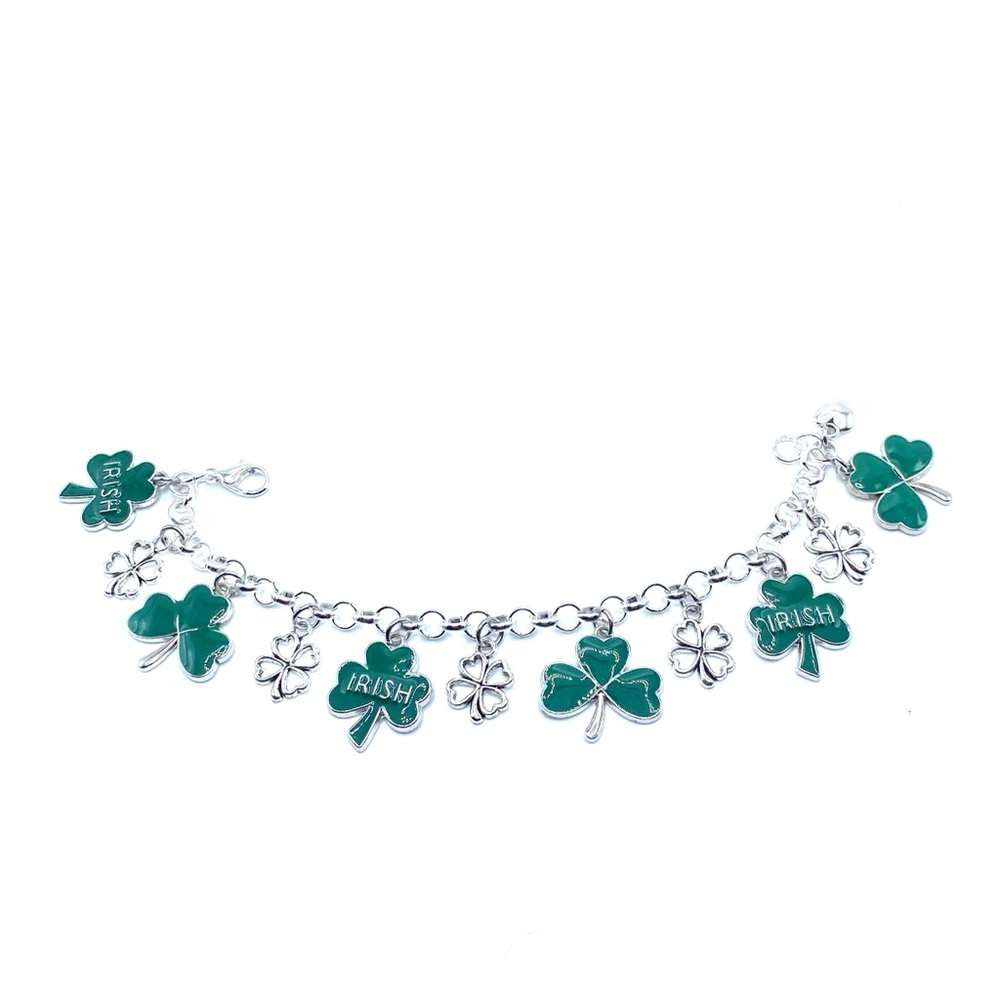 Green Shamrock Charm Bracelet Irish St Patrick’s Day Clovers - Picture 4 of 8